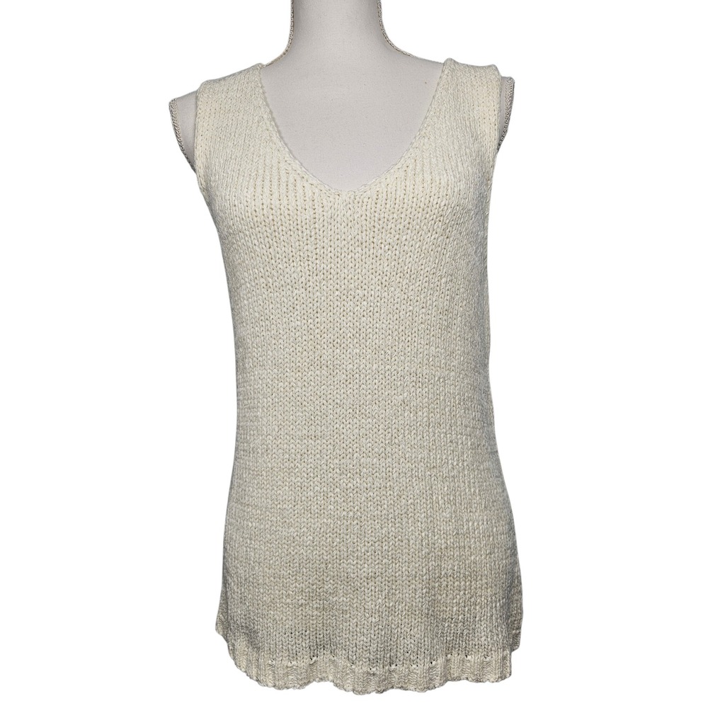 Jones New York Knit Tank Top V-Neck Sleeveless Coastal Preppy Off White Women L